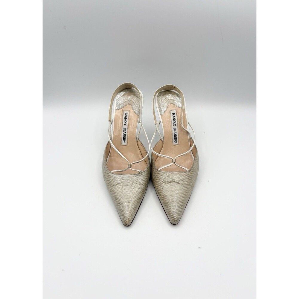 Manolo Blahnik Light Gray Python Pointed Toe Slingback Heels Size EU 36